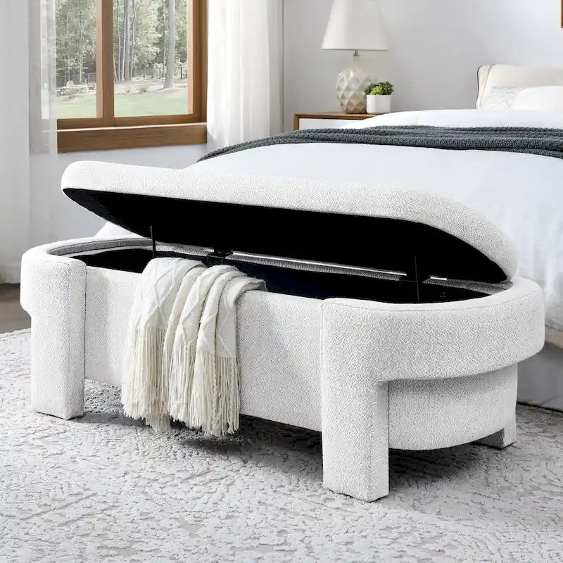 Upholstered Storage Bench with Linen Top and Large Inner Compartment