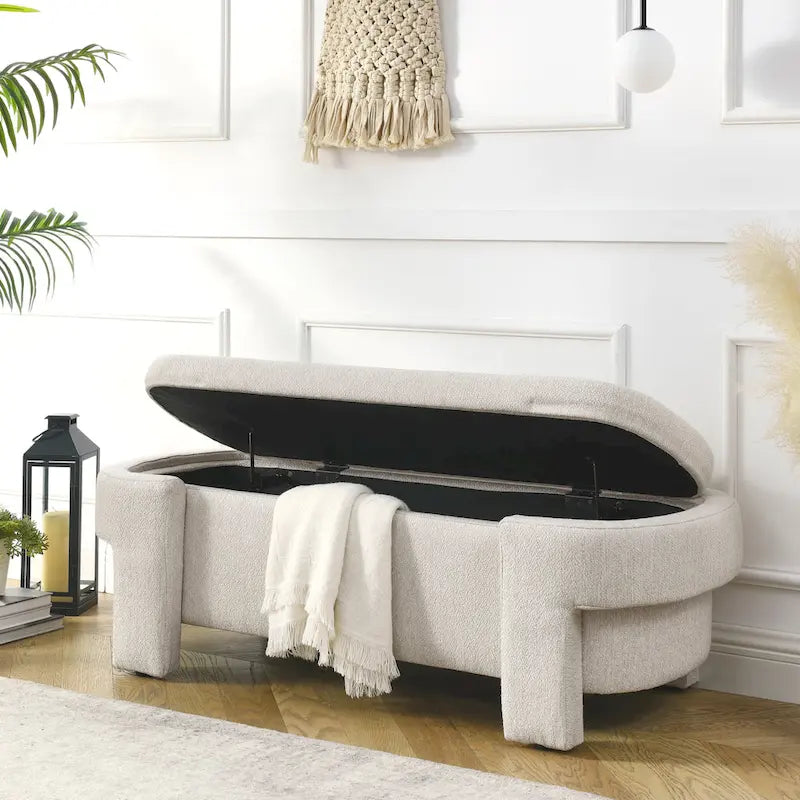 Upholstered Storage Bench with Linen Top and Large Inner Compartment