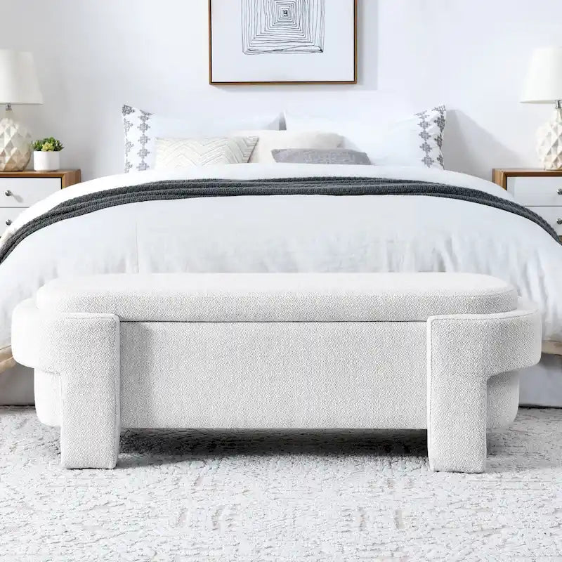 Upholstered Storage Bench with Linen Top and Large Inner Compartment