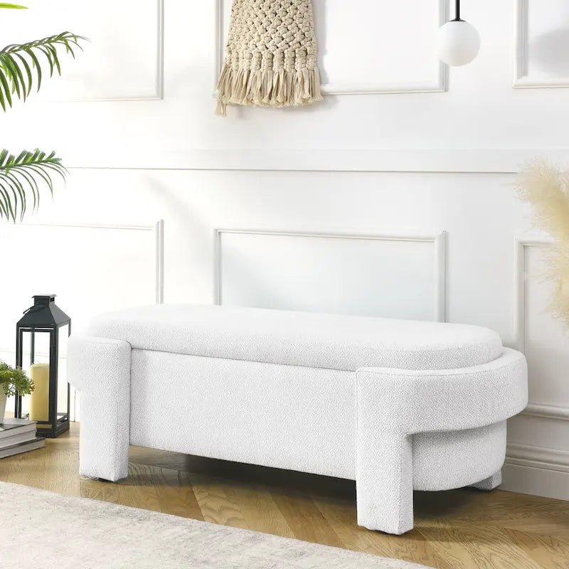 Upholstered Storage Bench with Linen Top and Large Inner Compartment
