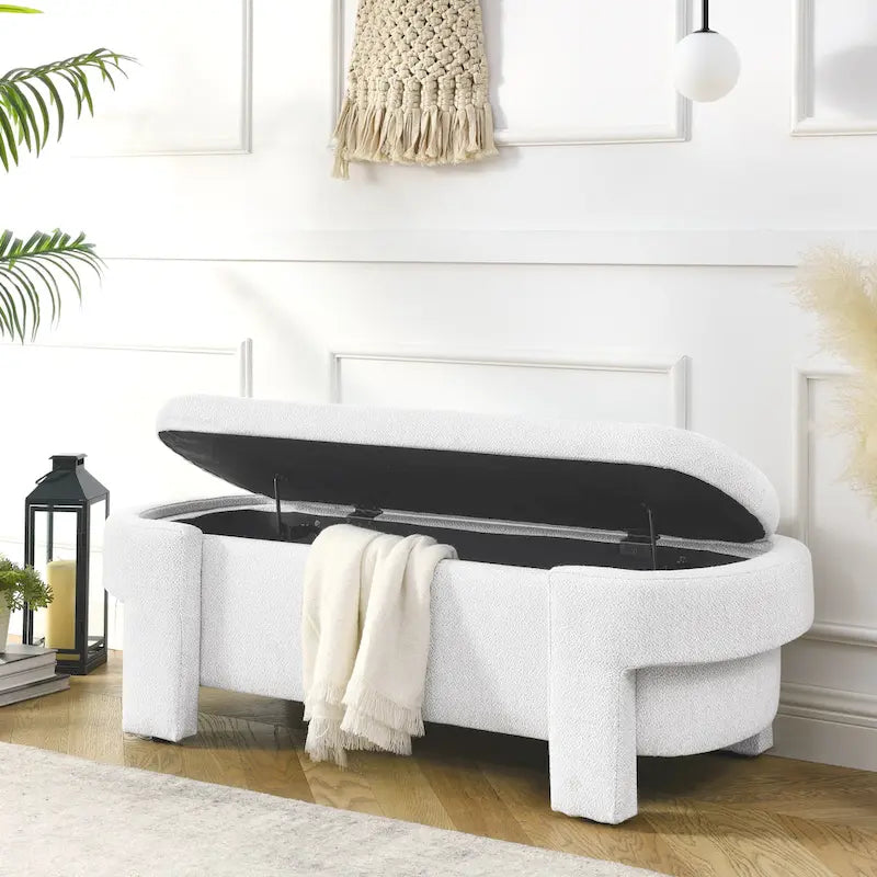 Upholstered Storage Bench with Linen Top and Large Inner Compartment