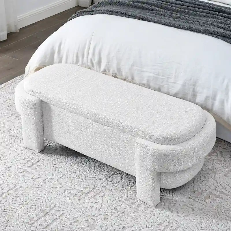 Upholstered Storage Bench with Linen Top and Large Inner Compartment