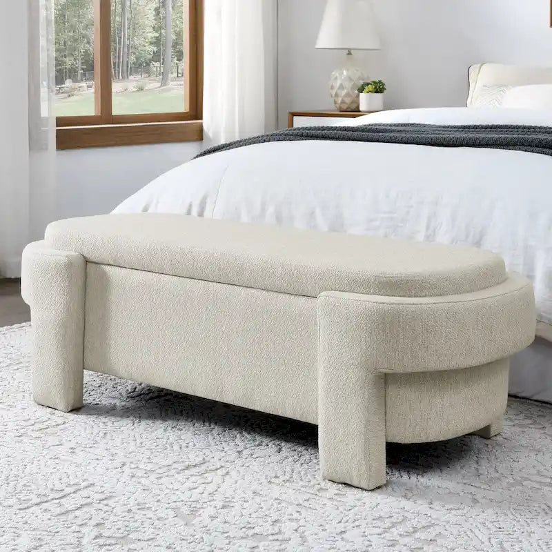Upholstered Storage Bench with Linen Top and Large Inner Compartment