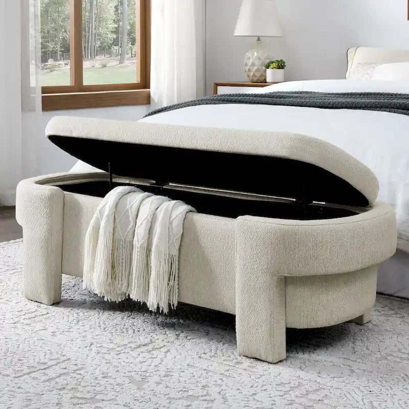 Upholstered Storage Bench with Linen Top and Large Inner Compartment