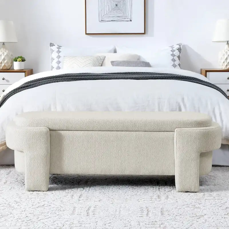 Upholstered Storage Bench with Linen Top and Large Inner Compartment