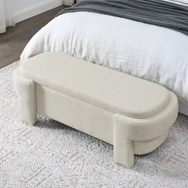 Upholstered Storage Bench with Linen Top and Large Inner Compartment