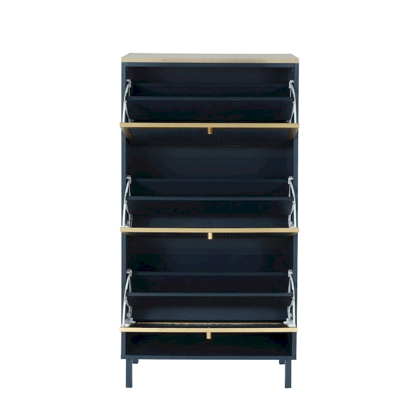 Freestanding Shoe Storage Cabinet with 3 Rattan-Effect Metal Doors and Adjustable Shelves