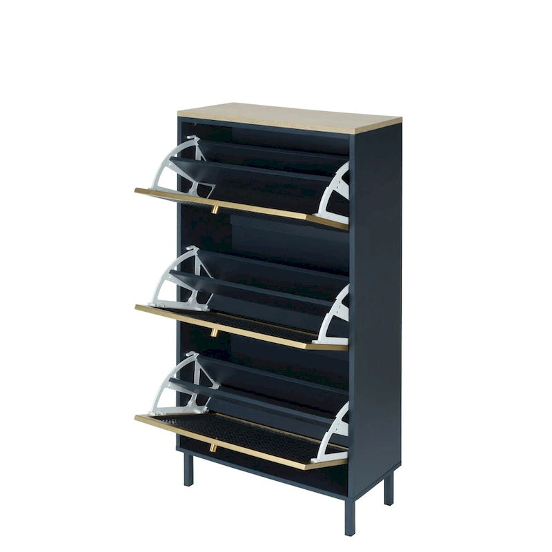 Freestanding Shoe Storage Cabinet with 3 Rattan-Effect Metal Doors and Adjustable Shelves