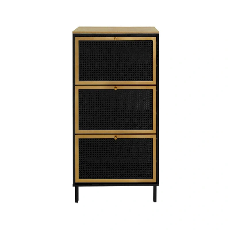 Freestanding Shoe Storage Cabinet with 3 Rattan-Effect Metal Doors and Adjustable Shelves
