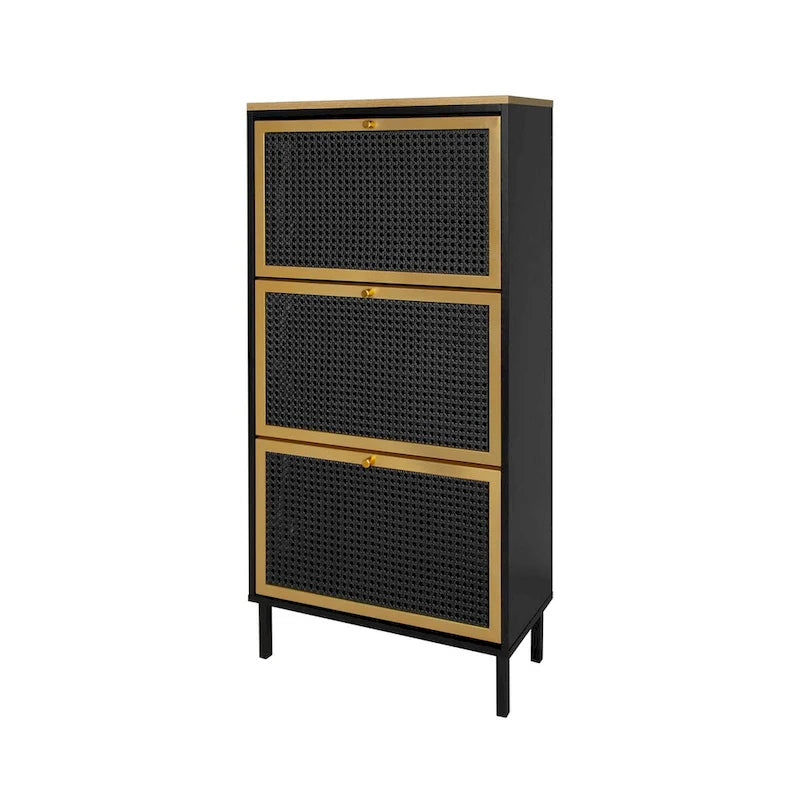 Freestanding Shoe Storage Cabinet with 3 Rattan-Effect Metal Doors and Adjustable Shelves