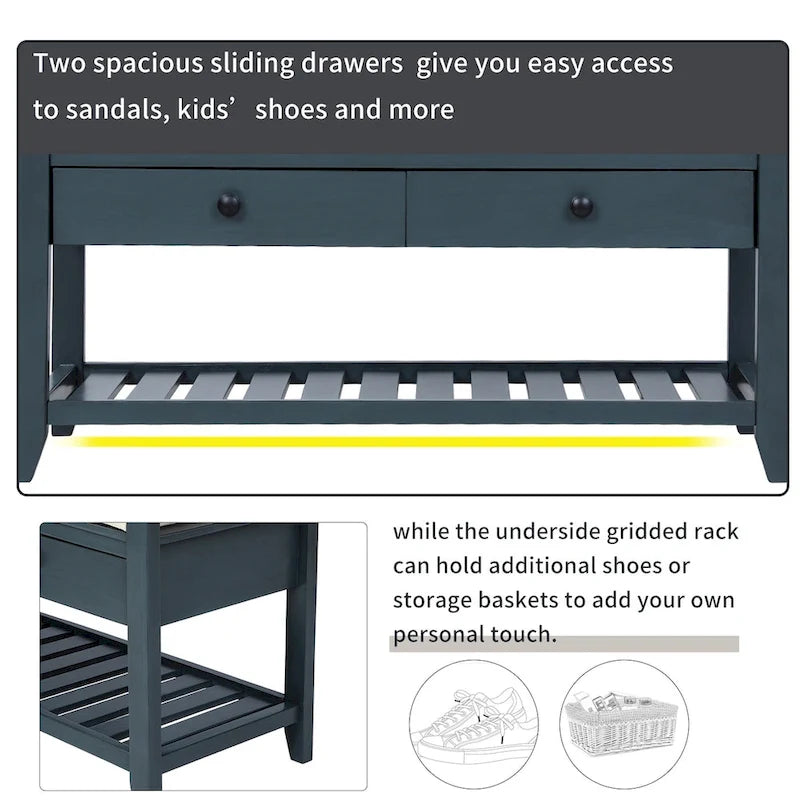 Entryway Storage Bench with Cushioned Seat and Drawers