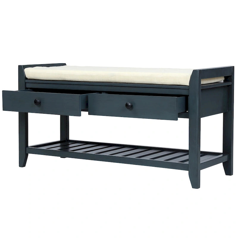 Entryway Storage Bench with Cushioned Seat and Drawers