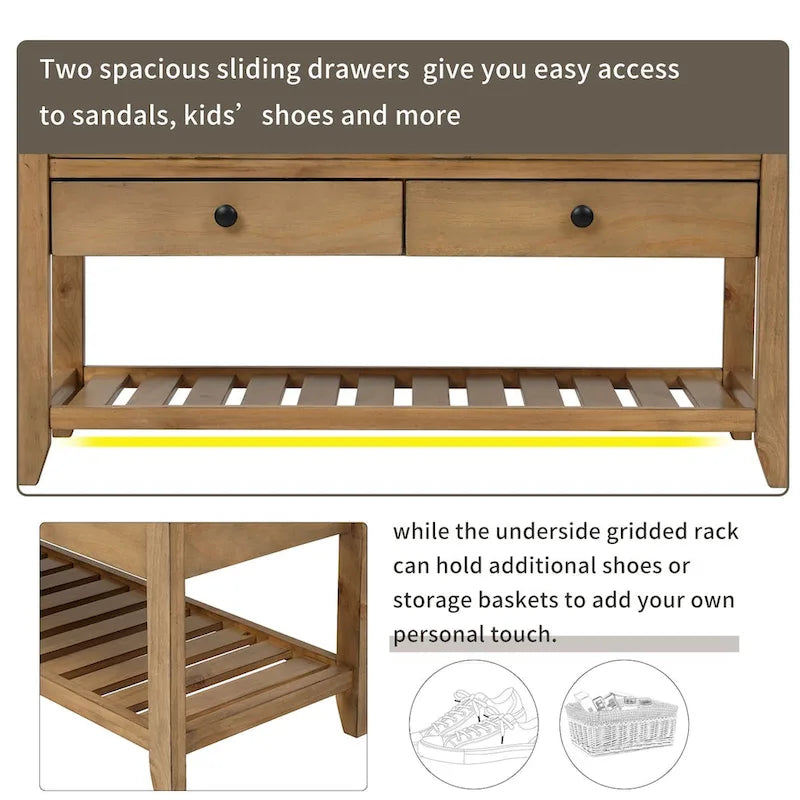 Entryway Storage Bench with Cushioned Seat and Drawers
