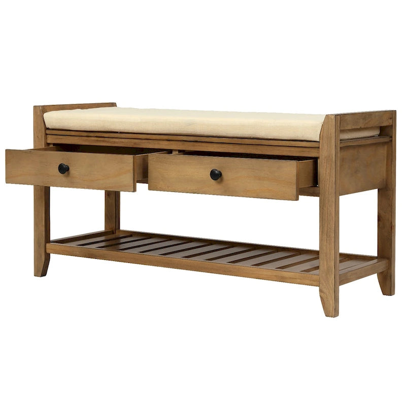Entryway Storage Bench with Cushioned Seat and Drawers