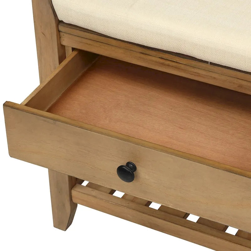 Entryway Storage Bench with Cushioned Seat and Drawers