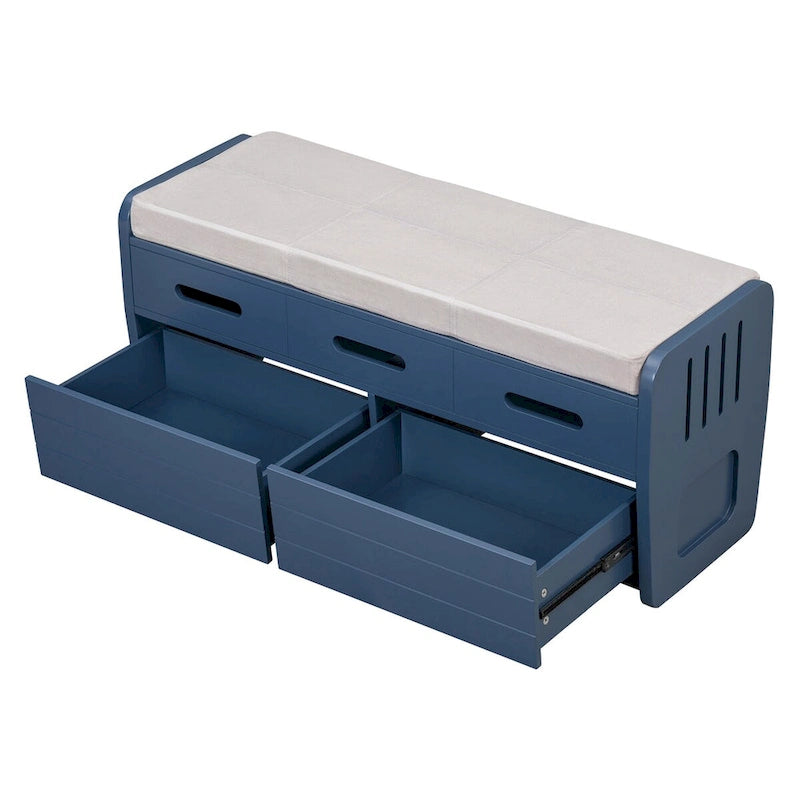 Rustic Storage Bench with 2 Pull-Out Drawers and Decorative Drawer Front Detail