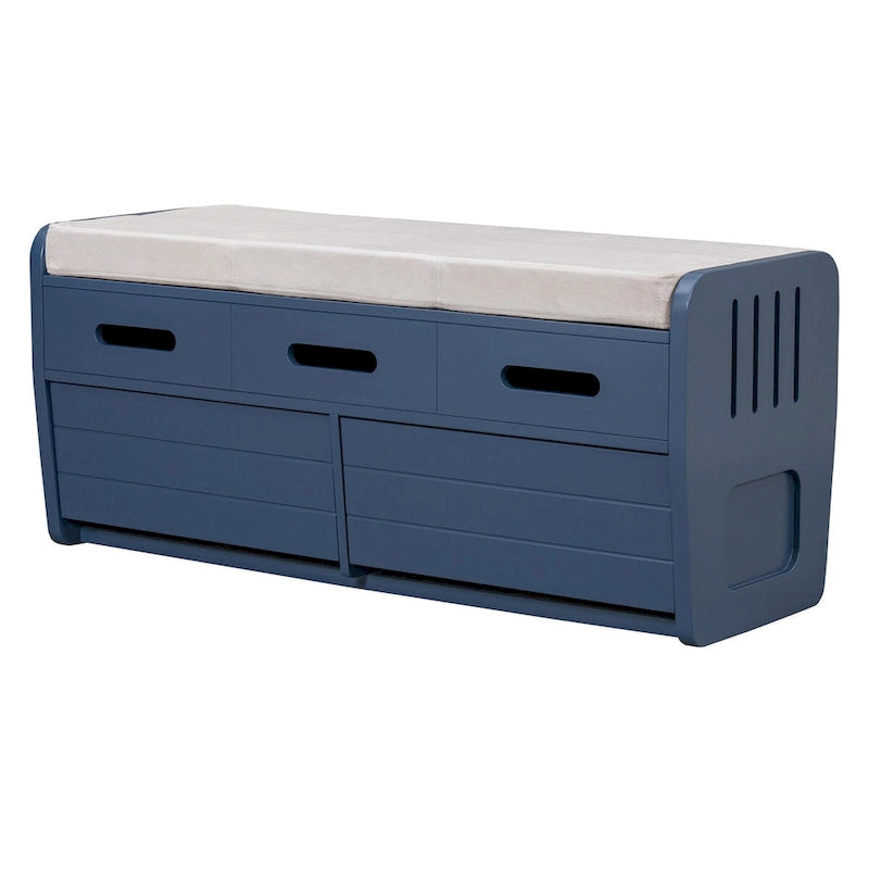 Rustic Storage Bench with 2 Pull-Out Drawers and Decorative Drawer Front Detail