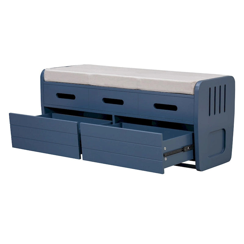 Rustic Storage Bench with 2 Pull-Out Drawers and Decorative Drawer Front Detail
