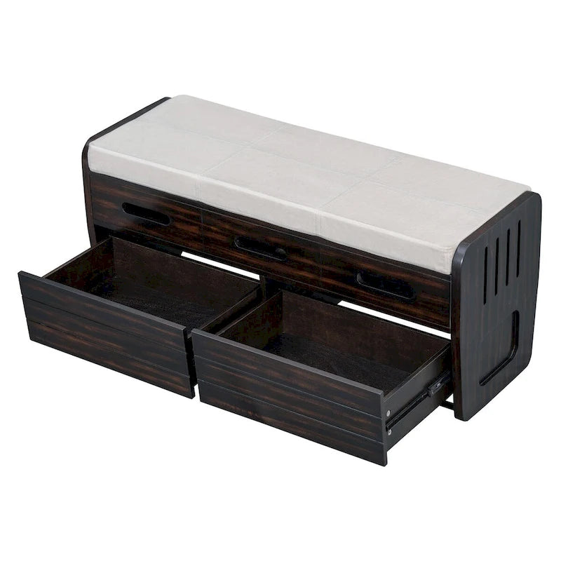 Rustic Storage Bench with 2 Pull-Out Drawers and Decorative Drawer Front Detail