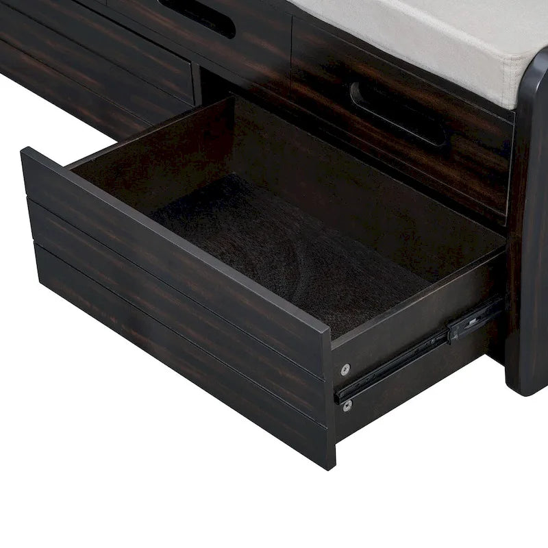 Rustic Storage Bench with 2 Pull-Out Drawers and Decorative Drawer Front Detail
