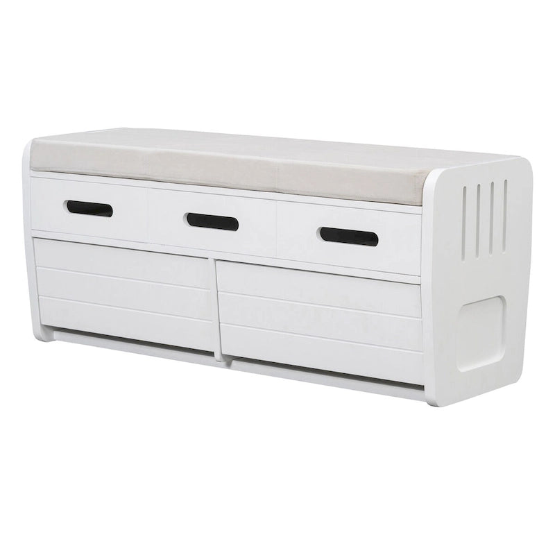 Rustic Storage Bench with 2 Pull-Out Drawers and Decorative Drawer Front Detail