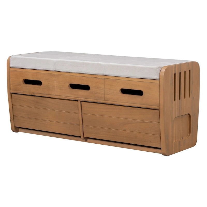 Rustic Storage Bench with 2 Pull-Out Drawers and Decorative Drawer Front Detail