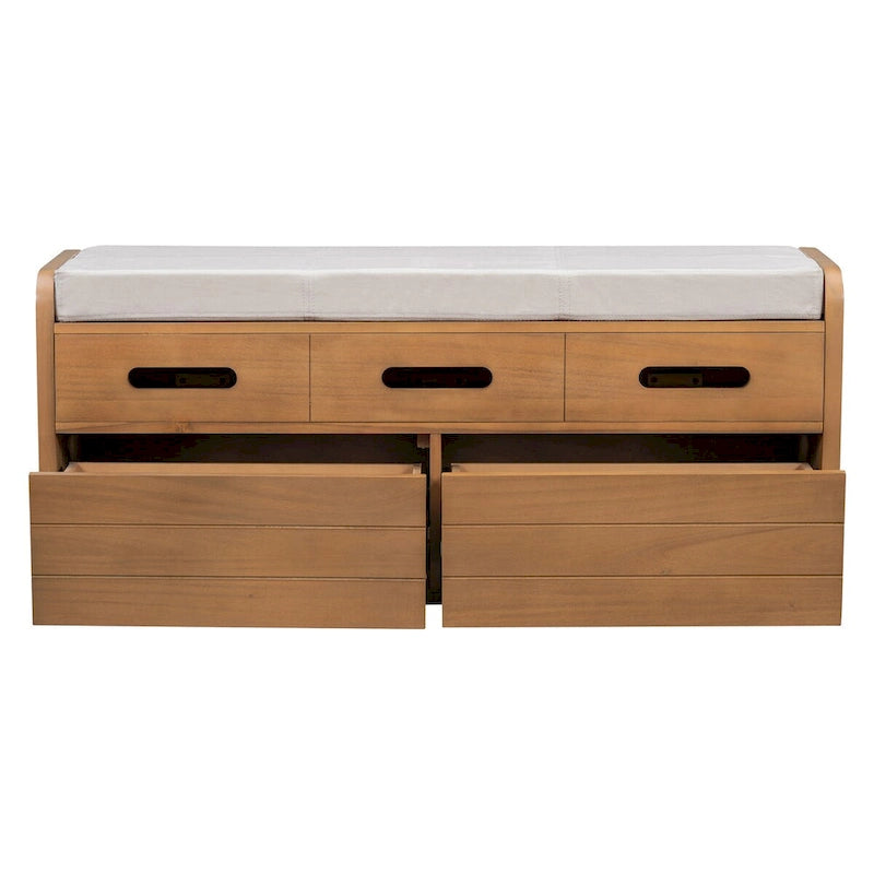 Rustic Storage Bench with 2 Pull-Out Drawers and Decorative Drawer Front Detail