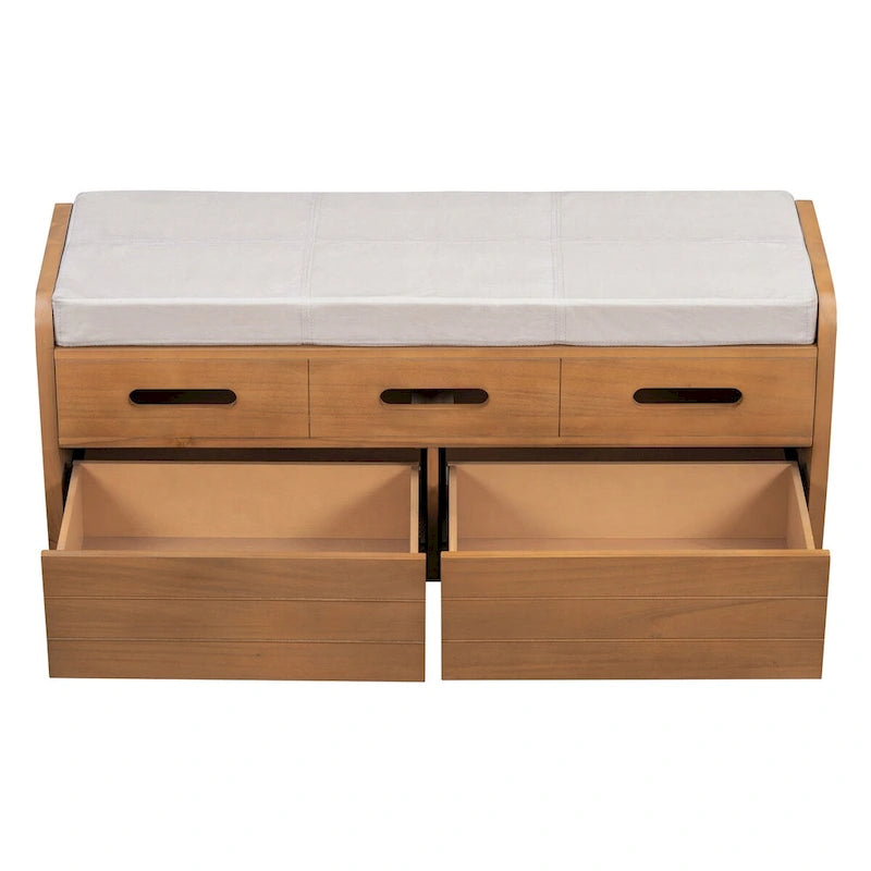 Rustic Storage Bench with 2 Pull-Out Drawers and Decorative Drawer Front Detail