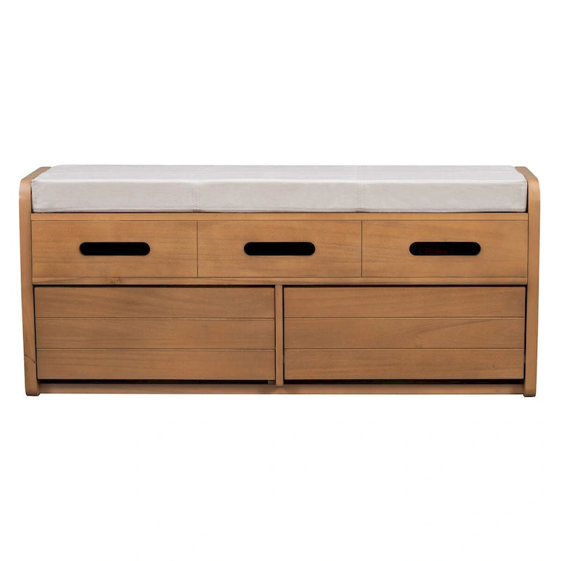 Rustic Storage Bench with 2 Pull-Out Drawers and Decorative Drawer Front Detail
