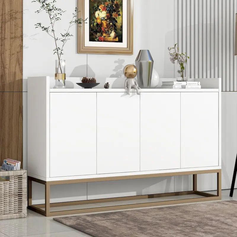 Slim Buffet Sideboard with Push-Open Doors & Adjustable Shelves