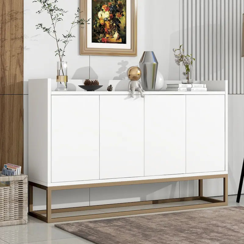 Slim Buffet Sideboard with Push-Open Doors & Adjustable Shelves