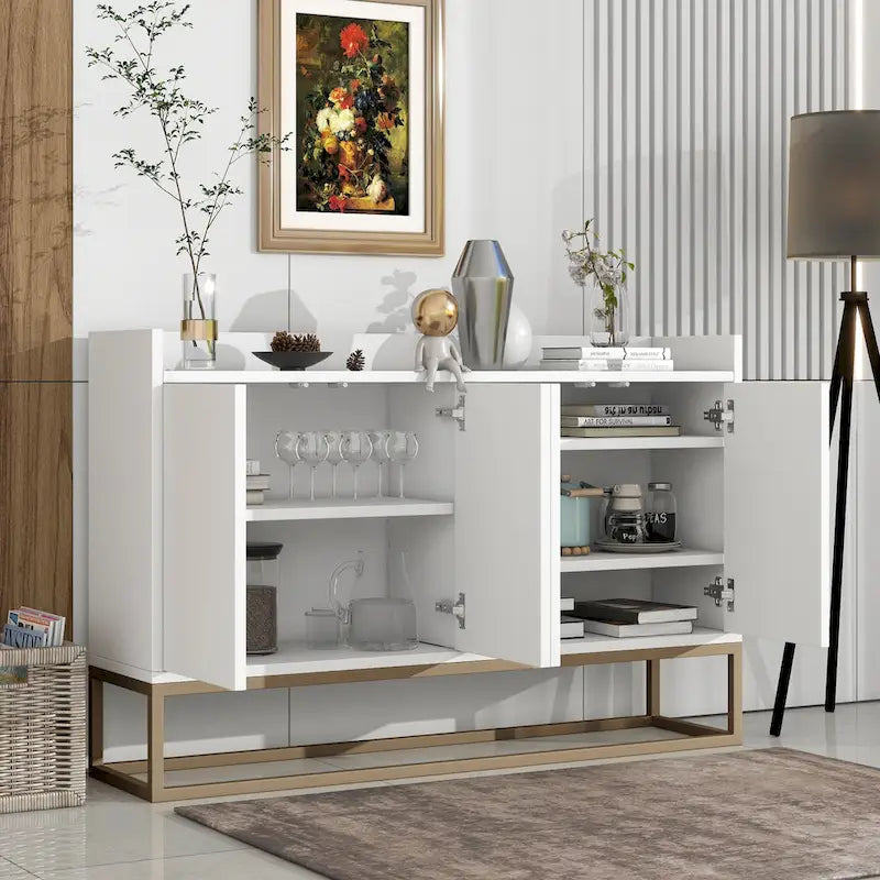 Slim Buffet Sideboard with Push-Open Doors & Adjustable Shelves