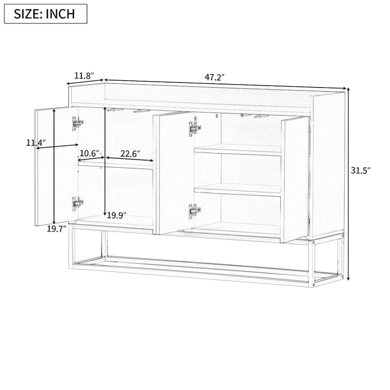 Slim Buffet Sideboard with Push-Open Doors & Adjustable Shelves