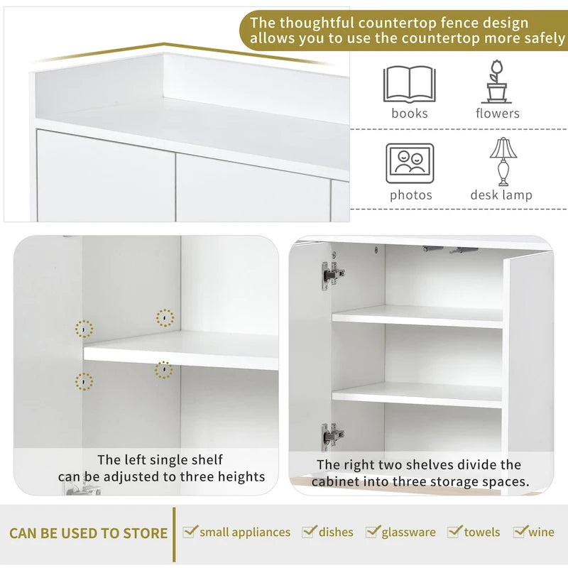 Slim Buffet Sideboard with Push-Open Doors & Adjustable Shelves