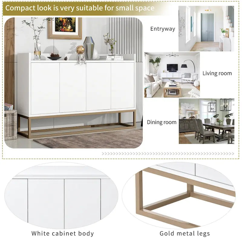 Slim Buffet Sideboard with Push-Open Doors & Adjustable Shelves