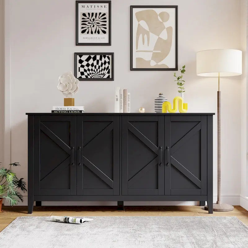 4-Door 4-Shelf Storage Sideboard Cabinet