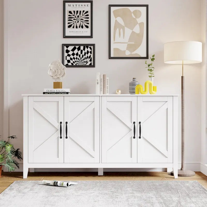 4-Door 4-Shelf Storage Sideboard Cabinet
