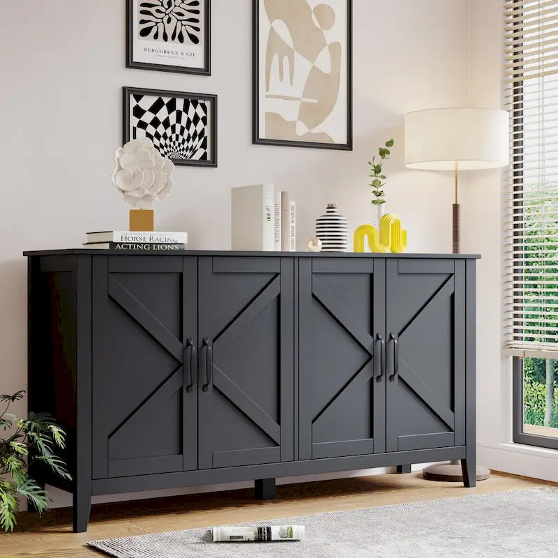 4-Door 4-Shelf Storage Sideboard Cabinet