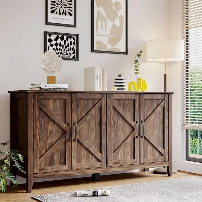 4-Door 4-Shelf Storage Sideboard Cabinet