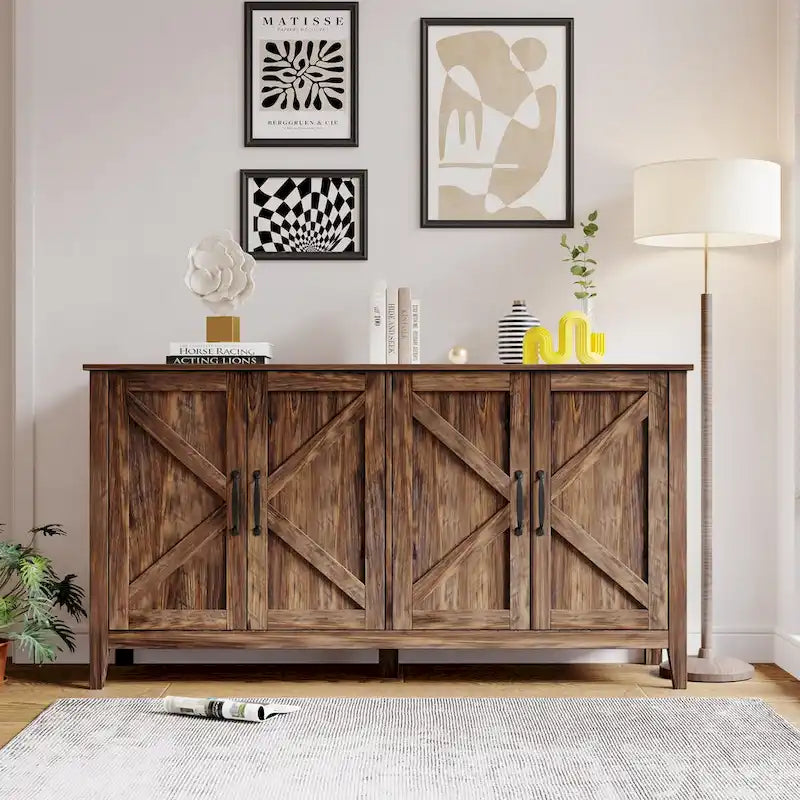 4-Door 4-Shelf Storage Sideboard Cabinet