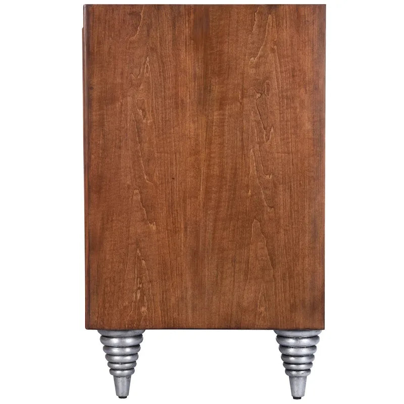 Leather & Capiz Shell Inlay Sideboard with Solid Wood Frame – Medium Brown