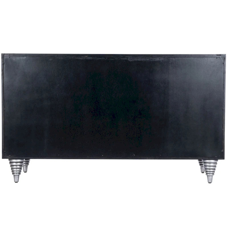 Leather & Capiz Shell Inlay Sideboard with Solid Wood Frame – Medium Brown