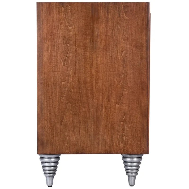 Leather & Capiz Shell Inlay Sideboard with Solid Wood Frame – Medium Brown