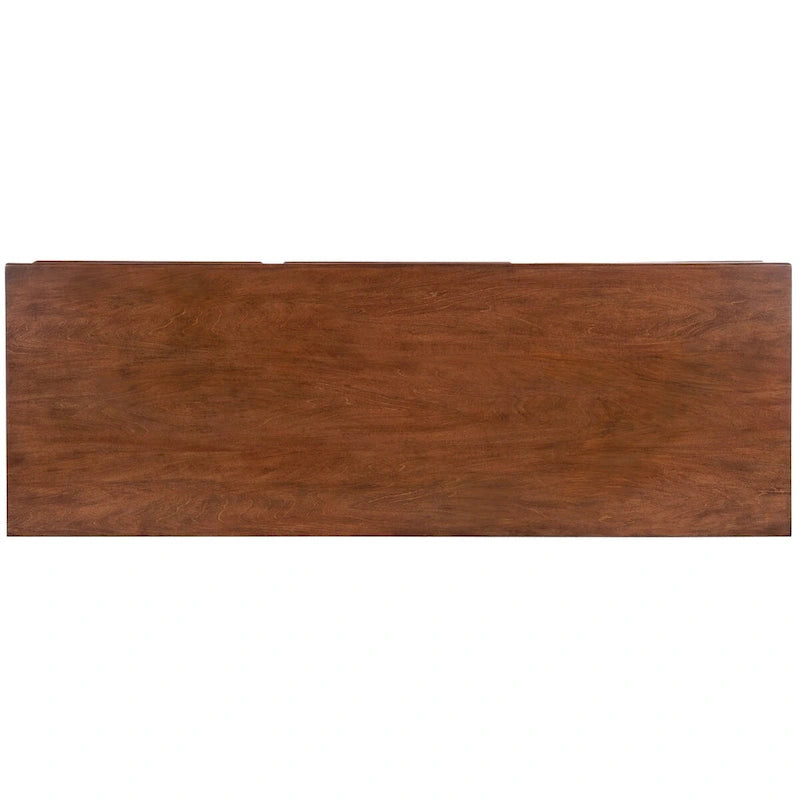 Leather & Capiz Shell Inlay Sideboard with Solid Wood Frame – Medium Brown