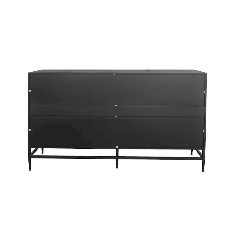 Black Lacquered Fluted 4-Door Minimalist Sideboard with Metal Legs