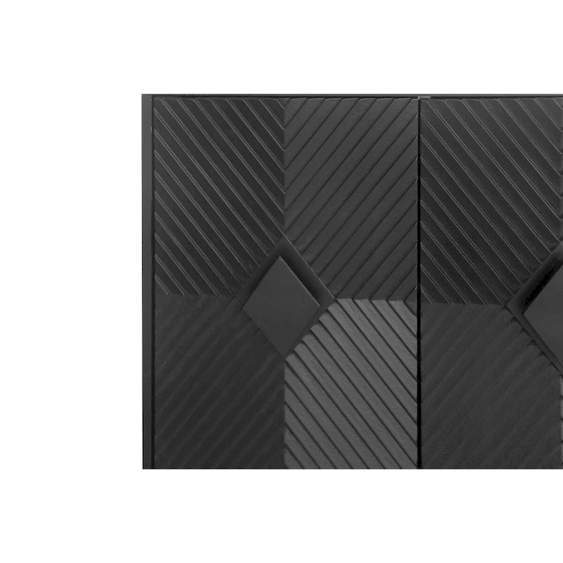 Black Lacquered Fluted 4-Door Minimalist Sideboard with Metal Legs