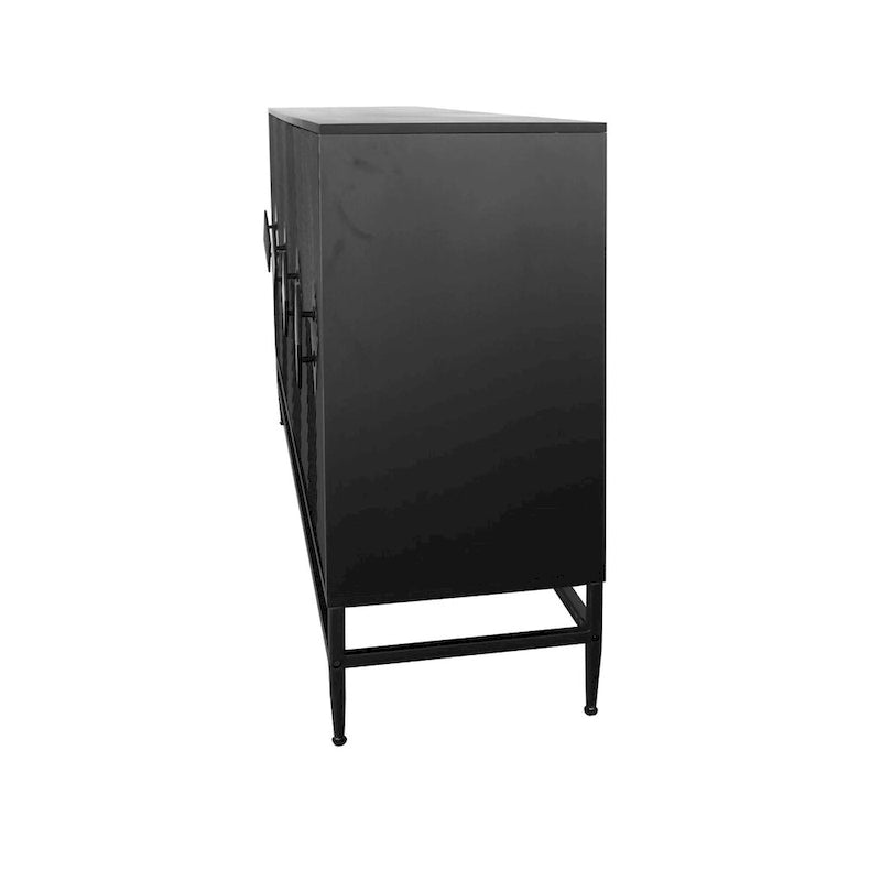 Black Lacquered Fluted 4-Door Minimalist Sideboard with Metal Legs