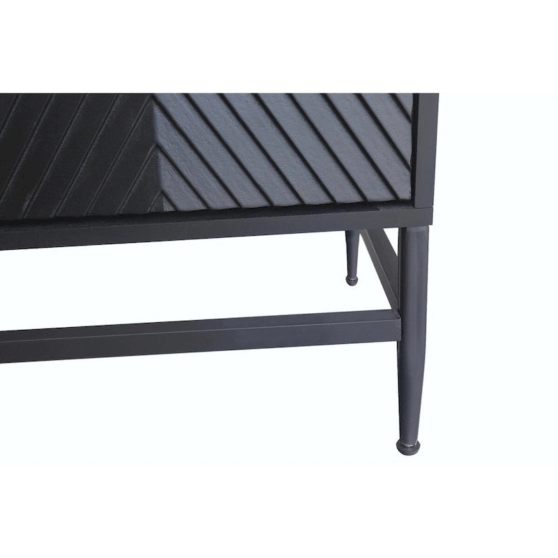 Black Lacquered Fluted 4-Door Minimalist Sideboard with Metal Legs