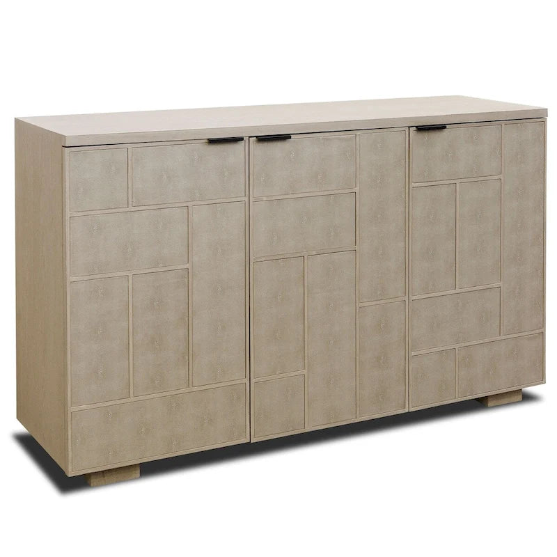 Faux Shagreen Three-Door Credenza in Light Cream