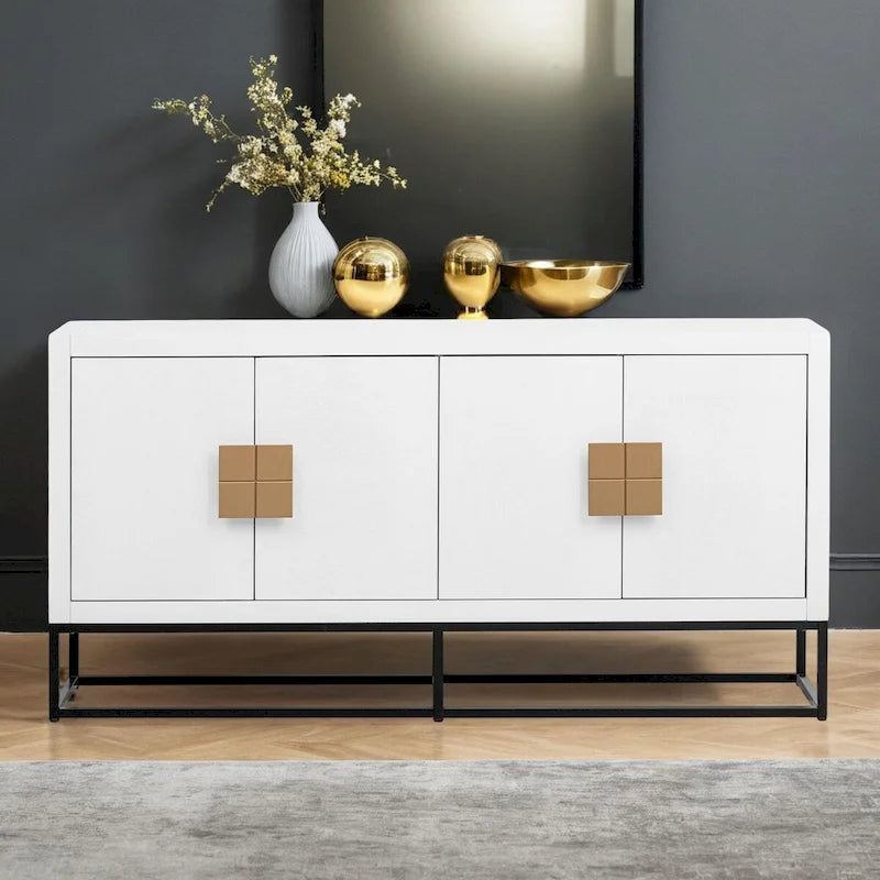 Modern 4-Door Storage Cabinet with Adjustable Shelves and Sculptural Support Legs